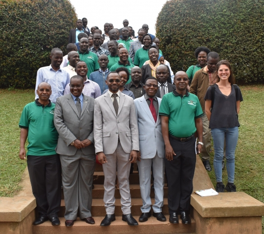 Participants posing for a photo after the launch at Makerere University